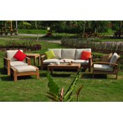 WholesaleTeak Outdoor Patio Grade-A Teak Wood 6 Piece Teak Sofa Set - 3 Seater Sofa, 2 Lounge Chairs, 1 Ottoman, 1 Coffee Table And 1 End Table - Furniture only - Madras COLLECTION #WMSSMD