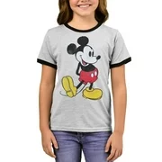 Disney Mickey Mouse Retro Ringer T-Shirt Gray (Big Girls)