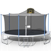 16FT Trampoline with Enclosure Net Basketball Hoop and Ladder, Combo Bounce Jump Trampoline for Kids and Adults with Jumping Mat and Spring Cover Pad - Silver