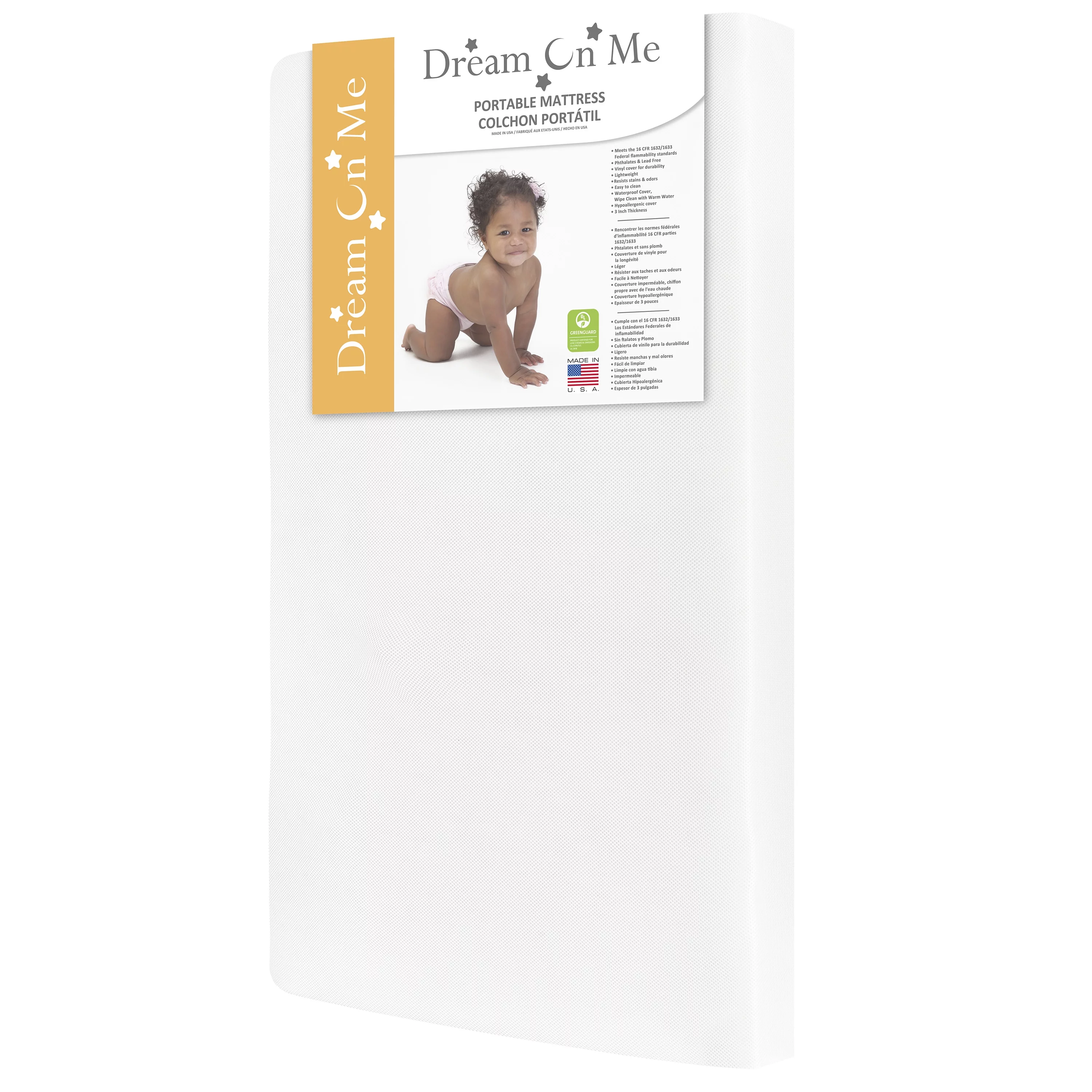 Dream on Me, 2-In-1 Breathable Foam Two-Sided 3" Mini/Portable Crib Mattress