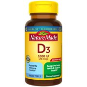 Nature Made Vitamin D3 1000 IU (25mcg) Softgels, 2X100 Count Twin Pack for Bone Health