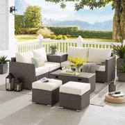 Tribesigns 8 Pieces Patio Furniture Set with 2 Storage Tables & Soft Cushions, Extra Large Outdoor Sectional Sofa, Wicker Rattan Couch Conversation Set for Garden, Porch, Backyard