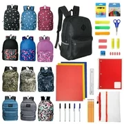 17" Backpacks with 50 Piece School Supply Kit - Bulk Case of 12 Wholesale Backpacks and Kits in 8 to 12 Prints