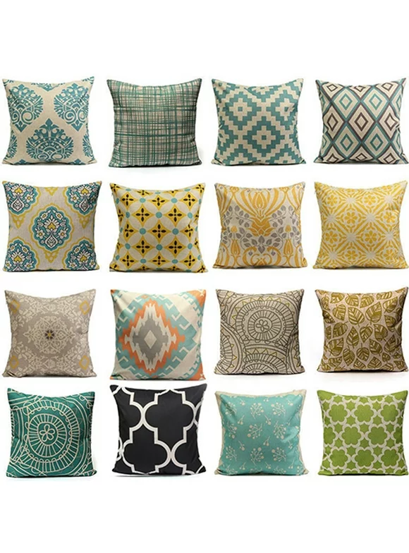 Yesbay Home Decor Vintage Geometric Flower Cotton Linen Throw Pillow Case Cushion Cover 17#