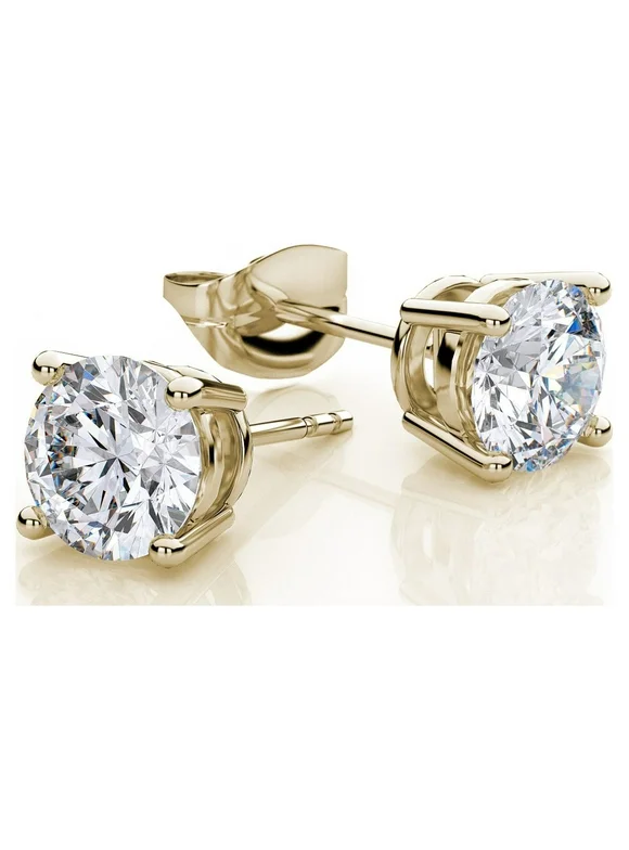 Paris Jewelry 10k Yellow Gold Created White Sapphire 2 Carat Round Stud Earrings Men|Women|Girls Plated