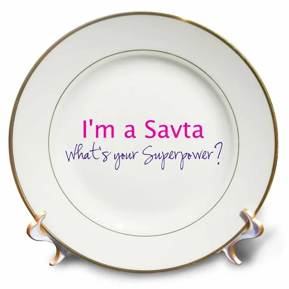 Im a Savta. Whats your Superpower - hot pink - funny gift for grandma 8 inch Porcelain Plate cp-193758-1