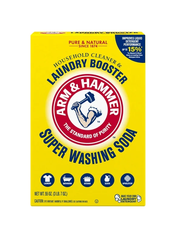 ARM & HAMMER Super Washing Soda Household Cleaner and Laundry Booster, 55 oz Box