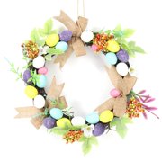 12 Inch Easter Wreath with Colorful Eggs, Artificial Flower Spring Wreath for Front Door and Indoor Wall Decorations