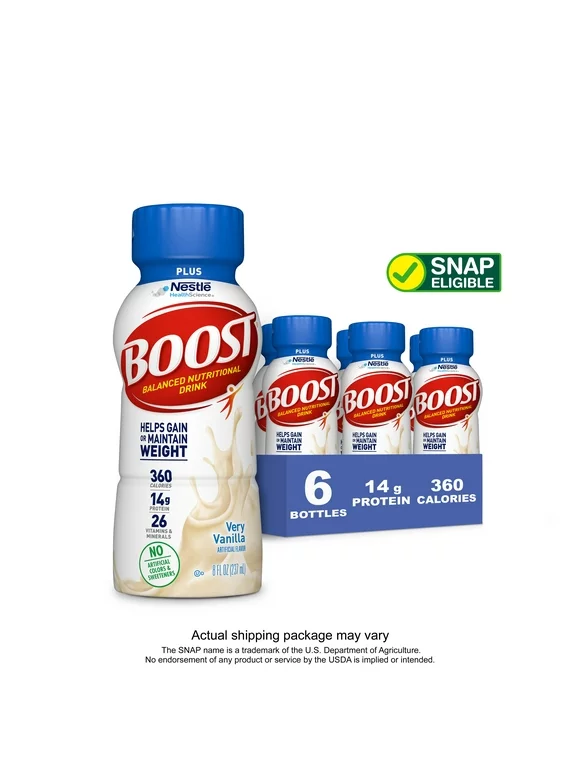 BOOST Plus Ready to Drink Nutritional Drink, Very Vanilla, 14 g Protein, 6 - 8 fl oz Bottles