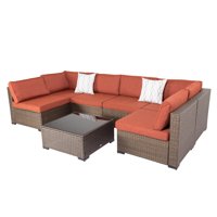 Kinbor 7pcs Outdoor Wicker Rattan Patio Furniture Sectional Sofa Set Golden Black Gradients
