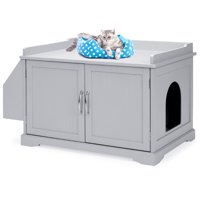 Best Choice Products Large Wooden Cat Litter Box Enclosure, Storage Cabinet Bench Table w/ Magazine Rack - Gray