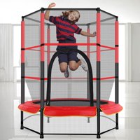 BEFOKA 55In Trampoline with Safe Enclosure Net, 100 lbs Max loading capacity for 1-2 Kids, Outdoor Indoor Fitness Trampoline with Waterproof Jump Mat Ladder for  Toddler  Red