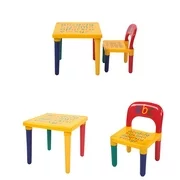Kids Table and Chair Set, Toddler Alphabetic Learning Activity Desk, Multicolor Children Letter Table Chair Set