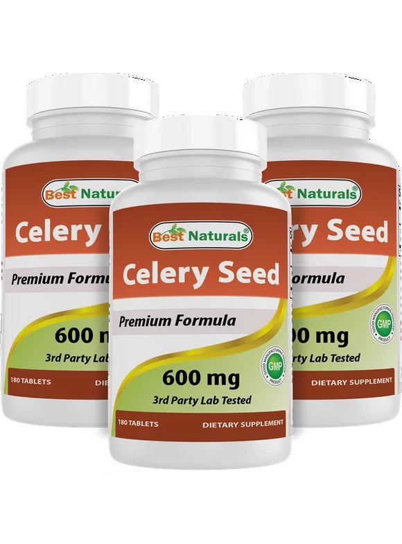 3 Pack Best Naturals Celery Seed 600 mg 180 Tablets