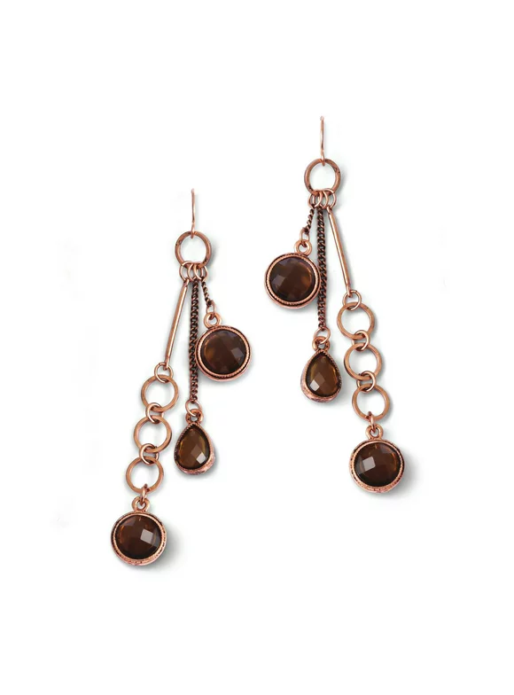 Copper-tone Brown Acrylic Beads Dangle Earrings