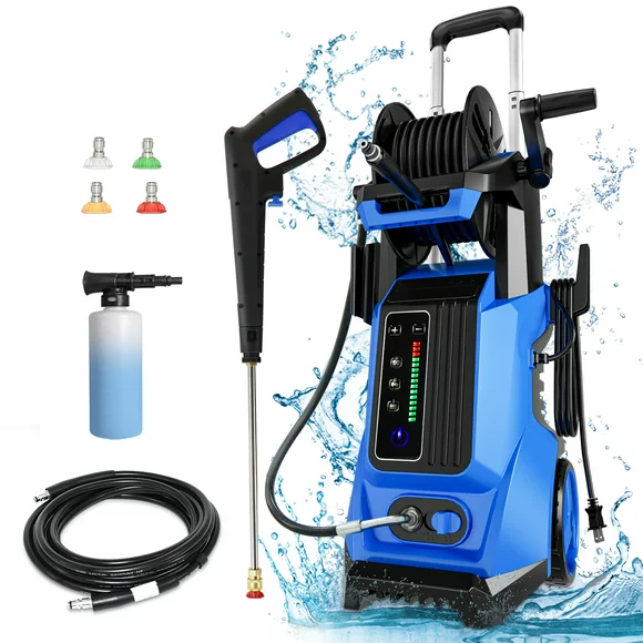 Electric Pressure Washer - 3800 PSI + 2.8 GPM High Pressure Washers with 4 Interchangeable Nozzles and Foam Cannon Hose Reel, Power Washers Electric Powered for Home/Driveway/Patio