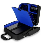 USA GEAR Console Carrying Case Compatible with PlayStation 4 / PS4 Slim & PS4 Pro with Accessory Storage for Controllers , Cables , Headsets & Padded Shoulder Strap - Fits All PS4 & PS3 Models - Blue