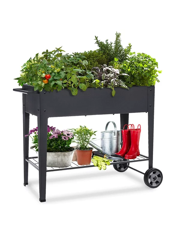 FOYUEE Raised Planter Box with Legs Outdoor Elevated Garden Bed on Wheels Gardening for Vegetables Flower Herb Patio Planting