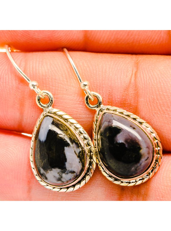 Gabbro Stone Earrings 3/4" (925 Sterling Silver)  - Handmade Boho Vintage Jewelry EARR420029