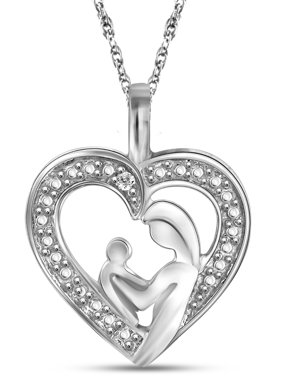 JewelersClub Sterling Silver (.925) Heart Necklace with White Diamond Accent | Jewelry Pendant Necklaces for Women with Round White Diamonds & 18 inch Rope Chain with Spring Clasp