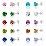 Lesa Michele Multi-Color Cubic Zirconia 10 Pair Stud Earrings Set in Rhodium Plated Brass for Women