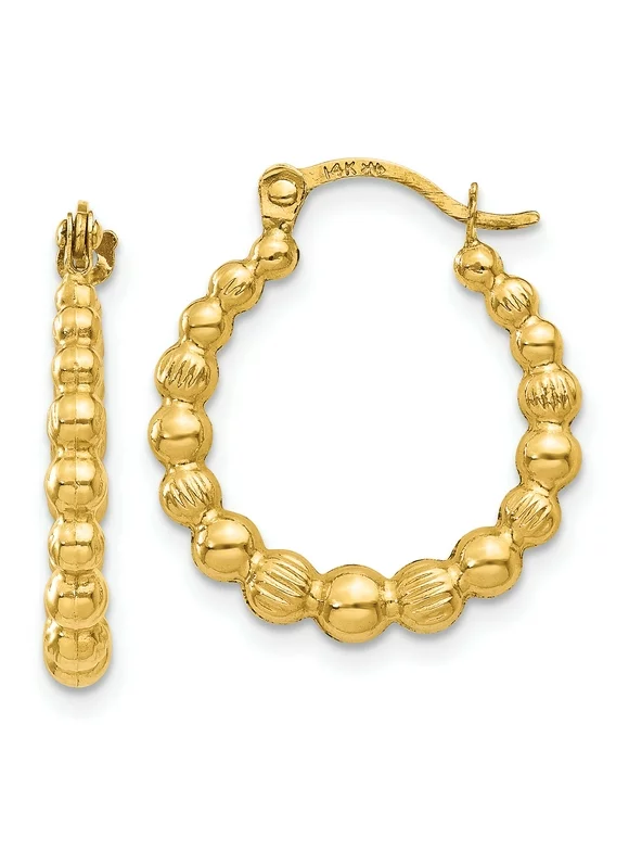 Carat in Karats 10K Yellow Gold Beaded Hoop Earrings (0.7 Inch x 0.62 Inch)