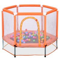 Trampoline with Balls Indoor Outdoor Jump Enclosure Net Mini Steel Bounding Bed for Kids, Type 2