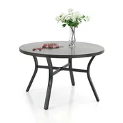 MF Studio Outdoor Patio Round Dining Table Metal Dining Furniture 48"Dia x 29.3"H, with 2" Umbrella Hole