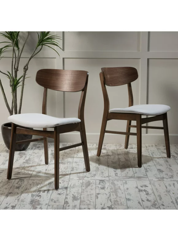 Noble House Harper Contemporary Fabric Dining Chair, Set of 2, Walnut