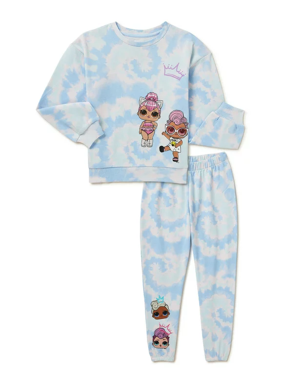 L.O.L. Surprise! Girls Long Sleeve Crewneck and Jogger 2-Piece Outfit Set, Sizes 4-16
