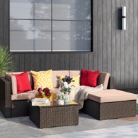 Walnew 5 Pieces Patio Sectional Set All-Weather PE Rattan Outdoor Wicker Conversation Set with Table, Beige 83"L x 55"W X 25"H