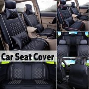 11 in 1 Sedan SUV Car Truck 5-Seats PU Leather Car Seats Cover Front + Rear Seat Cushion Cover Protector With 2 x Neck Cushion Pillows+2 x Back Pillows Four Seasons 52''x19''