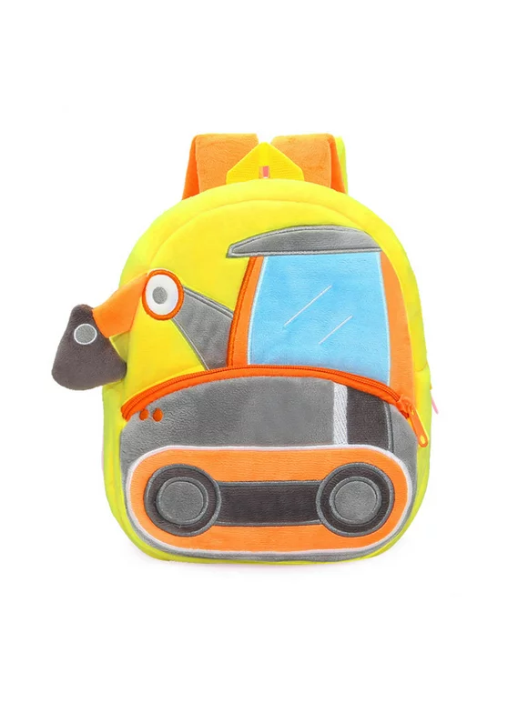 Kids Plush Backpack for School Multicolor Cartoon Technical Vehicle Truck School Bag for Girls Boys Gift for Children
