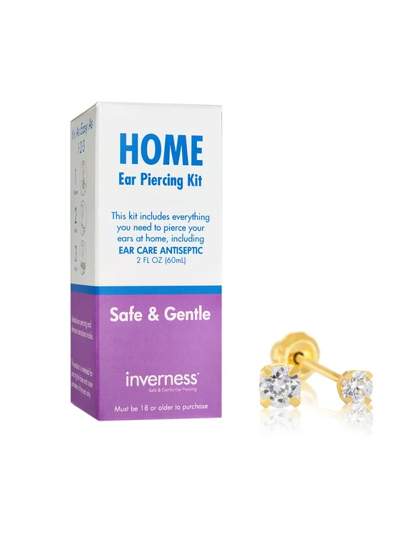 Home Ear Piercing Kit with 24k Gold-Plated Stainless Steel 3mm CZ Earrings