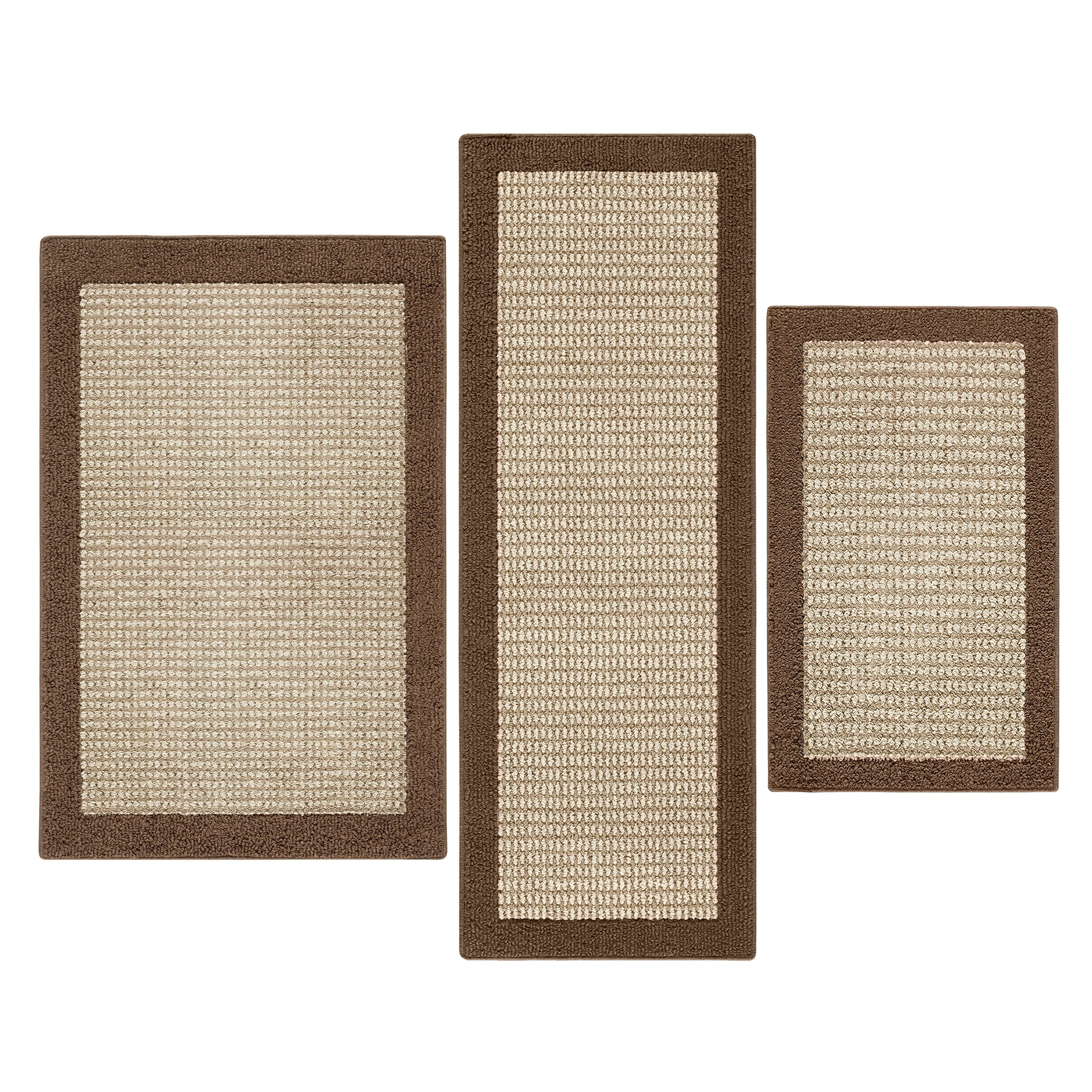 Mainstays Machine Washable Faux Sisal Accent Rug Set, Brown, 3-Piece
