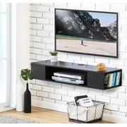 FITUEYES Black Wall Mounted Media Console Floating TV Stand Component Shelf DS210003WB