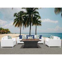 TK Classics Miami Wicker 6 Piece Patio Conversation Set with Gas Fire Pit Table
