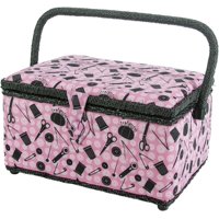 Singer Sewing Basket in Pink Notions Print with 126 Piece Sewing Kit with Basic Notions