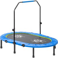 Booyoo Trampoline Foldable Parent-Child Rebounder with Adjustable Handrail Mini Exercise Jumping Mat, Blue Cover