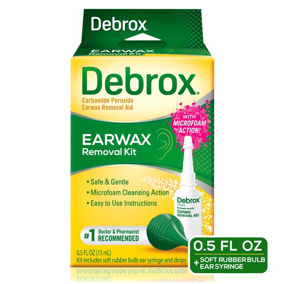 Debrox Earwax Removal Kit, 0.5 fl oz Ear Drops & Bulb Ear Syringe