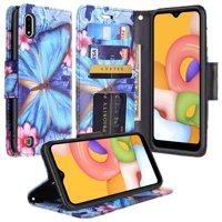 For Samsung Galaxy A01 Case Leather Wallet Phone Case Kickstand Cute Girls Women Cover - Blue Butterfly