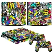 Vinyl Skin Cover Decal Protective Sticker for Sony PS4 Slim Console and 2 Dualshock Controllers - Doodle