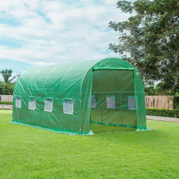 Erommy 15'×6.6'×6.6' Premium Greenhouse, Portable Tunnel Green Garden Hot House with Reinforced Frame, Large Walk-in Heavy Duty Hoop House Kit for Outdoors, Green