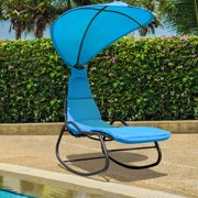 Gymax Patio Lounge Chair Chaise Garden w/ Steel Frame Cushion Canopy Turquoise