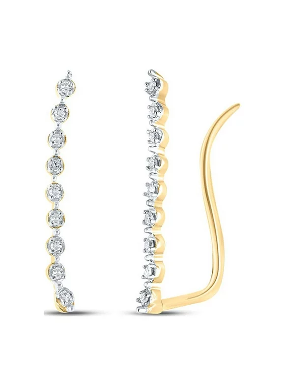 Women's Solid 10kt Yellow Gold Round Diamond Climber Earrings 1/20 Cttw