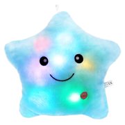 Creative Twinkle Glowing Stars Shape Plush Throw Pillow, LED Night Light Pillow Cushions Stuffed Toys Gifts for Kids, Christmas (Blue)