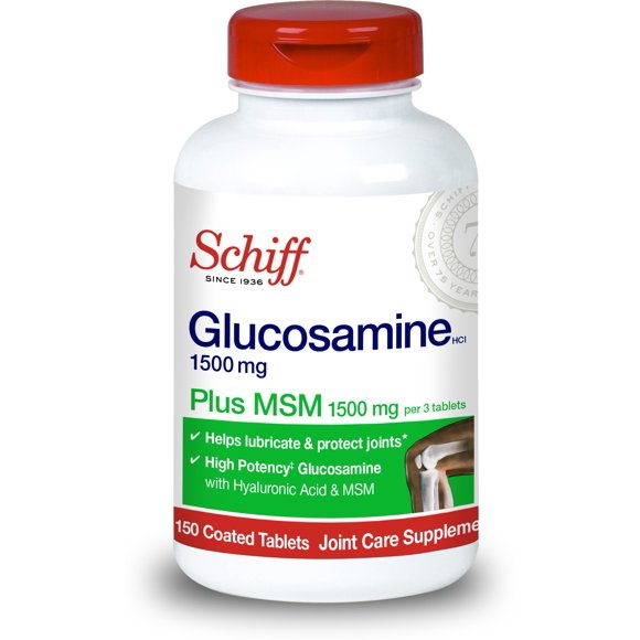 Schiff Glucosamine 1500mg Plus MSM and Hyaluronic Acid, Joint Supplement 150 ct