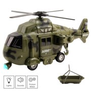 Vokodo Military Helicopter 11 With Lights Sounds Push And Go Includes Rescue Basket Durable Toy Friction Power Kids Army Soldier Chopper Pretend Play Truck Great Gift For Children Boys Girls Toddlers