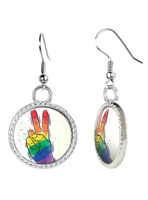Peace Sign Made Up of Rainbow Colors for LGBTQ Pride Earrings