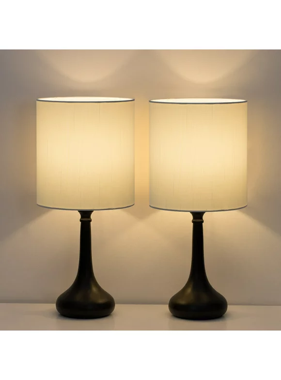 Bedroom Table Lamp Set of 2 Living Room Bedside Lamps White Lampshade Suit Modern Decor